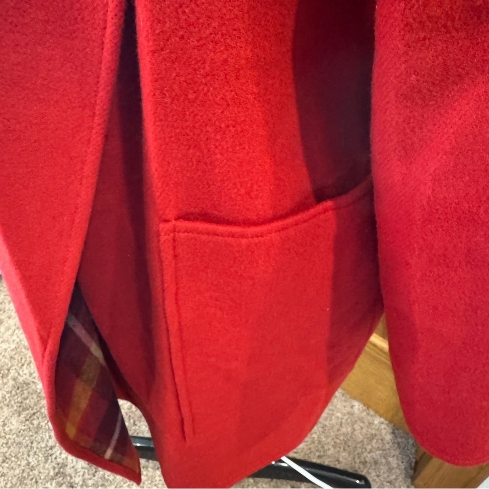 Designer Jimmy Hourihan Dublin Ireland Wool Coat – Red with Plaid Lining S - Picture 4 of 8